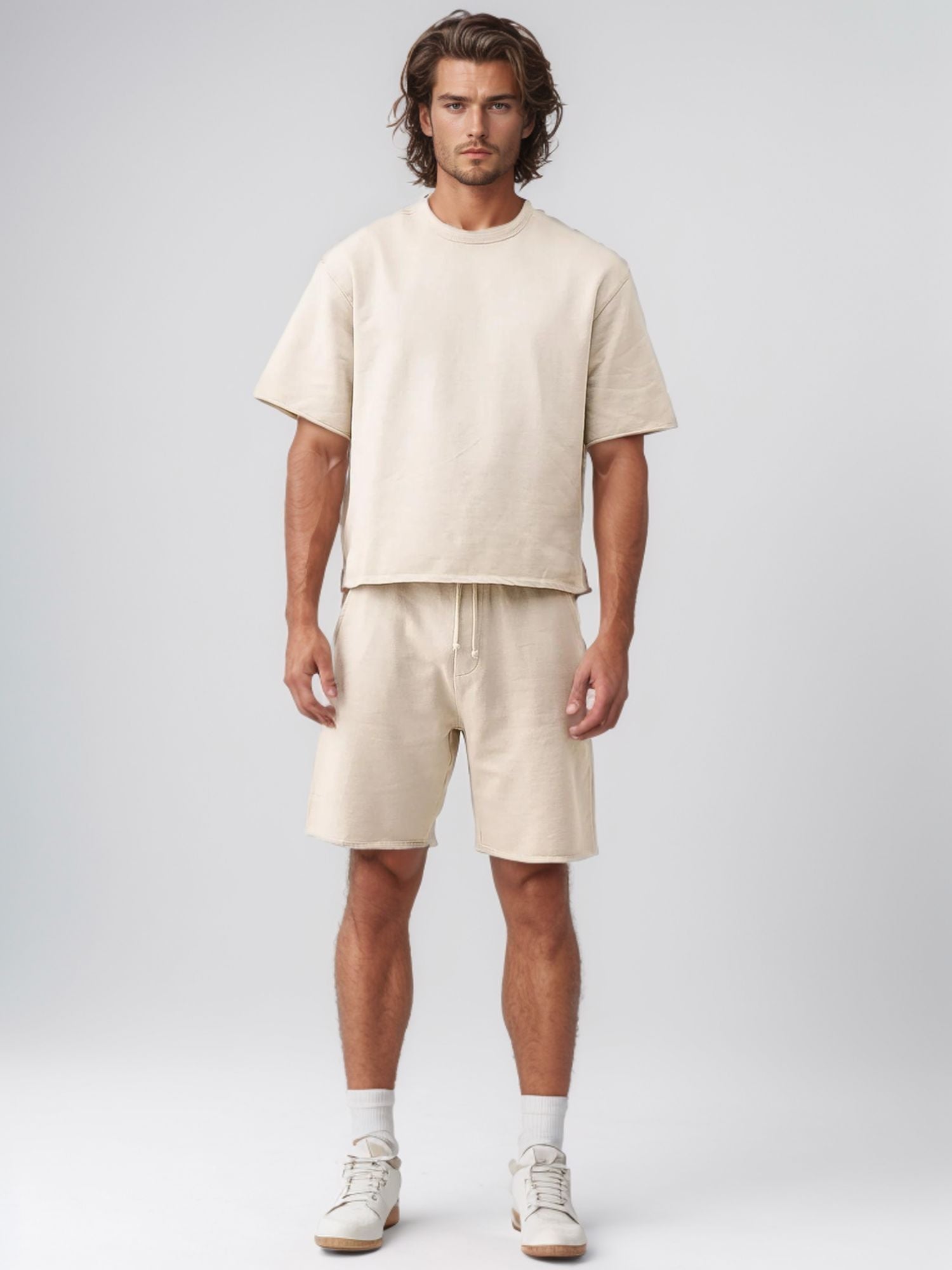 Men’s Distressed Cropped Tee Short Sets | Retro Urban Style