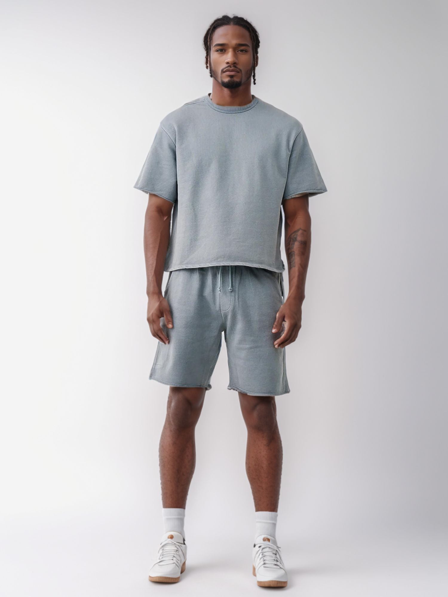 Men’s Distressed Cropped Tee Short Sets | Retro Urban Style