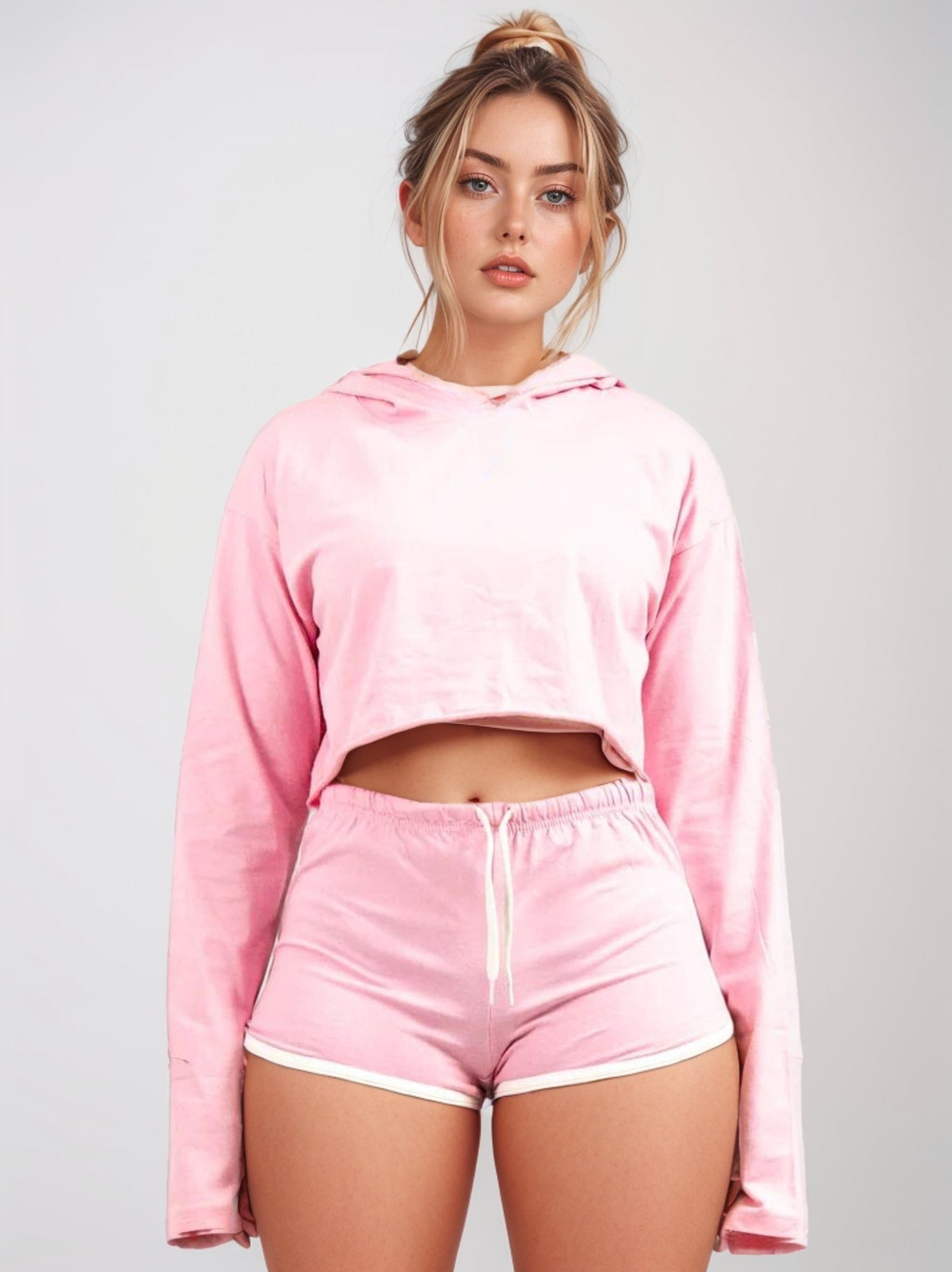 Women's Active Cropped Hoodie & Shorts Set | Athletic Flex