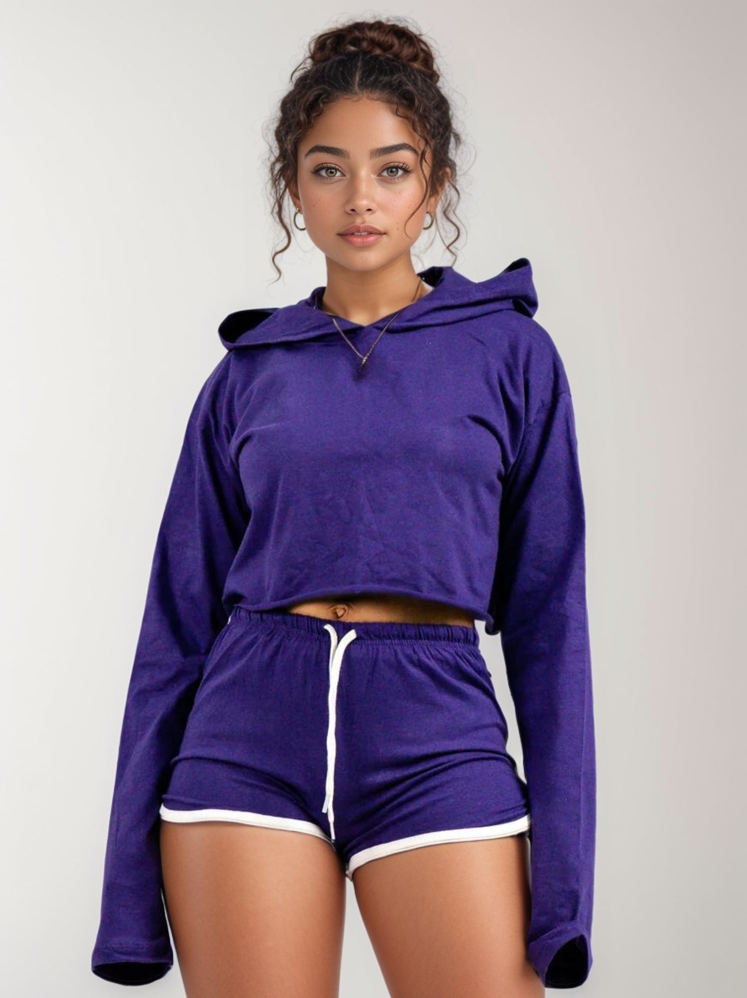 Women's Active Cropped Hoodie & Shorts Set | Athletic Flex