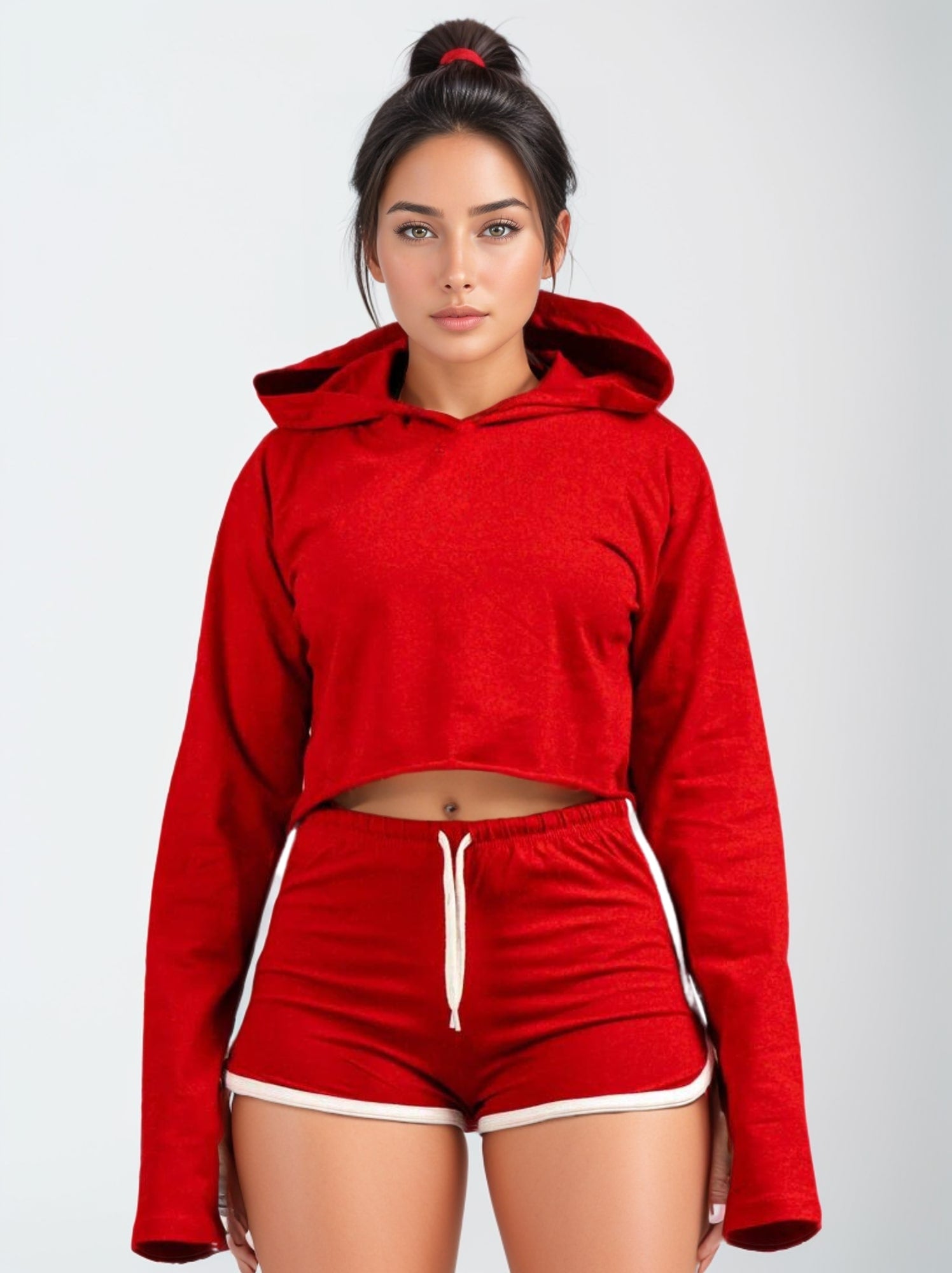 Women's Active Cropped Hoodie & Shorts Set | Athletic Flex