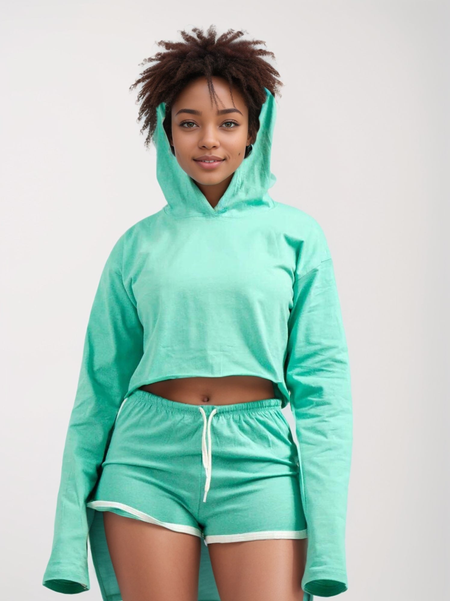 Women's Active Cropped Hoodie & Shorts Set | Athletic Flex