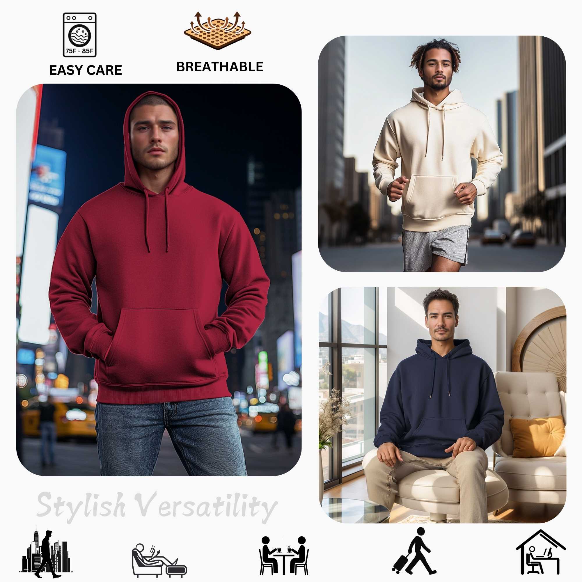 3-Pack Men’s Fleece Hoodies | Versatile, Comfortable & Stylish